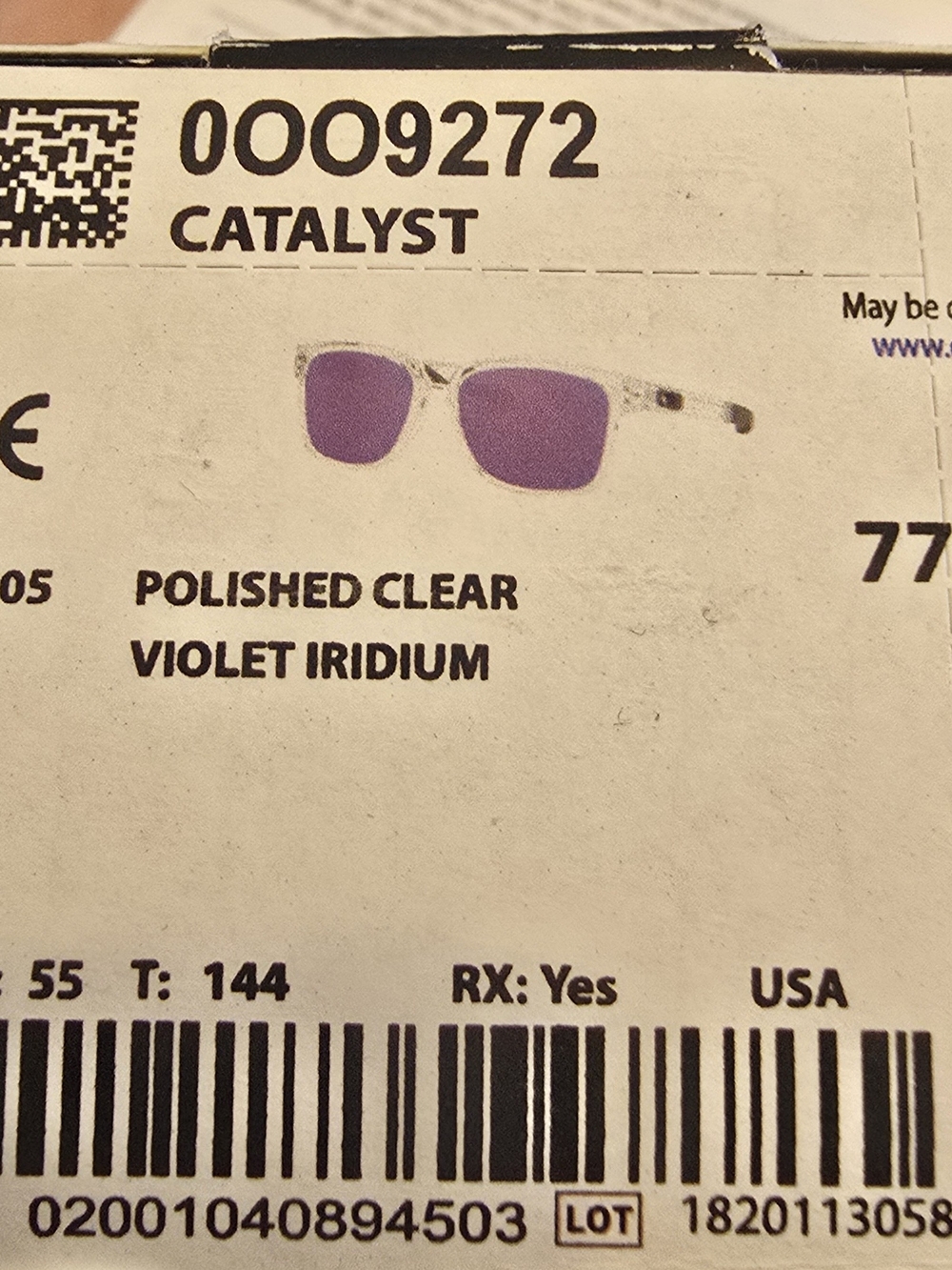 Oakley Catalyst 0OO9272 - Polished Clear Sunglasses with Violet Iridium Lenses